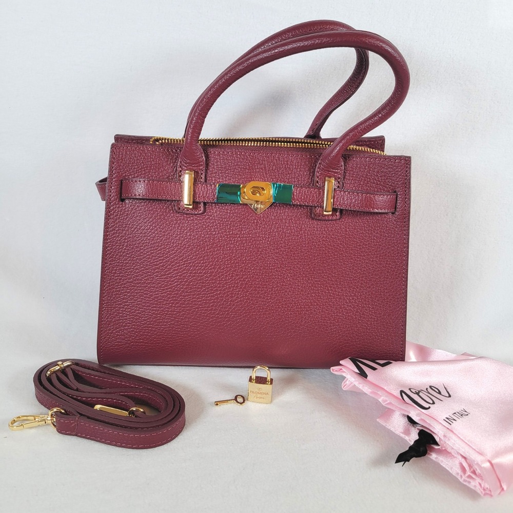 Filomena Amore Womens Lady Manhattan Heart Lock Small Leather Satchel Bag Red